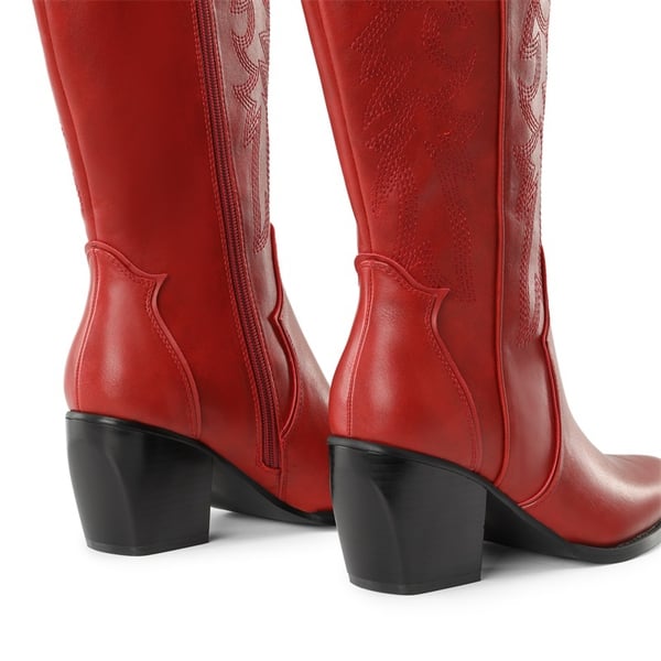 Dallas Embroidered Western Cowboy Knee High Boots - RED - 4
